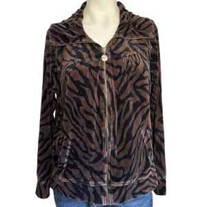 Woman’s brown zebra print zip up sweatshirt
